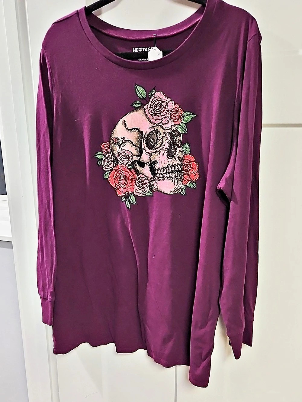 Torrid Heritage by Torrid Skull Roses Long Sleeve Jersey Tee Purple Size 3x